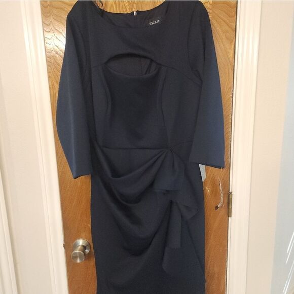 XSCAPE Scuba Boat Neck 3/4 Sleeve Cut-Out Ruched Side Bow Gown Size 18W - Picture 4 of 9